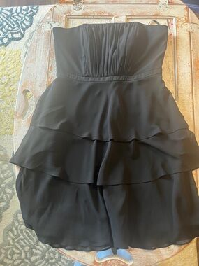 White House black market Strapless Black Tiered Ruffle Cocktail Dress